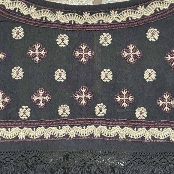 American Eagle Tiered Peasant Dress Size XS Black Embroidered Tassels Boho NEW - Picture 7 of 12